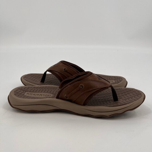 Sperry Outer Banks Thong Sandal Size 8 Brown Full-Grain Leather Men's Flip Flops - Picture 8 of 12